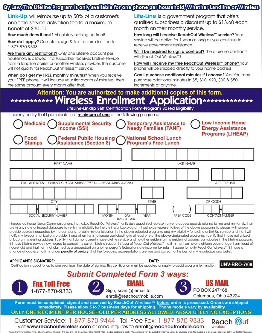 Reachout Wireless Enrollment Application Free Cell Phones And Smartphones 3407