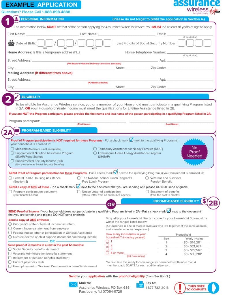 Assurance Wireless Application Form Page 1