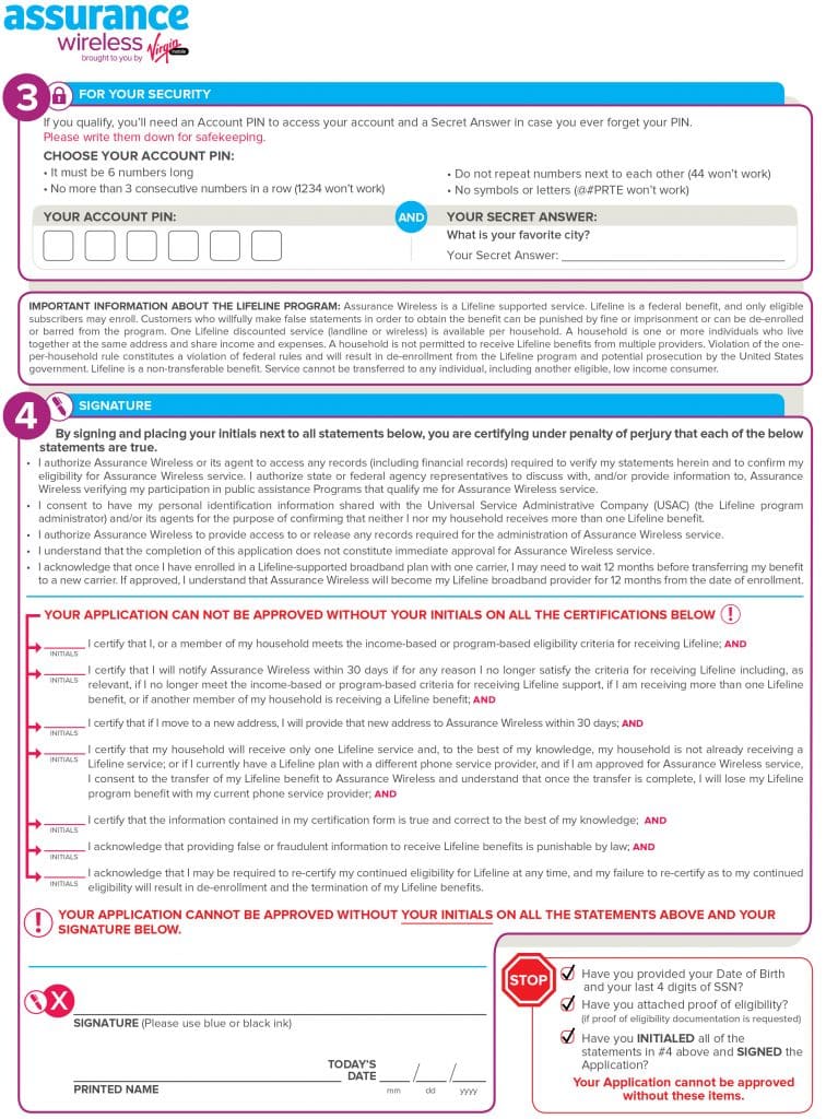 Assurance Wireless Application Form Page 2